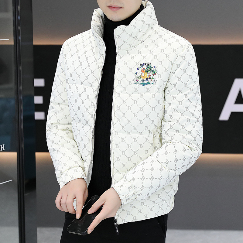 Ανδρικό μπουφάν με βαμβακερή επένδυση, στενή εφαρμογή, στάσιμος γιακάς, φερμουάρ, φλις επένδυση