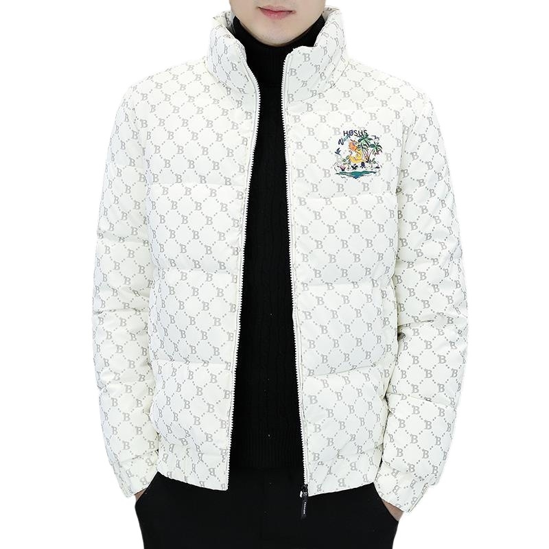 Ανδρικό μπουφάν με βαμβακερή επένδυση, στενή εφαρμογή, στάσιμος γιακάς, φερμουάρ, φλις επένδυση