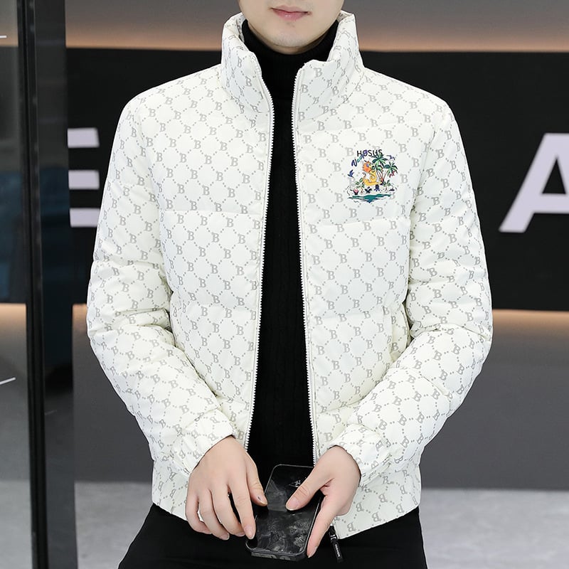 Ανδρικό μπουφάν με βαμβακερή επένδυση, στενή εφαρμογή, στάσιμος γιακάς, φερμουάρ, φλις επένδυση