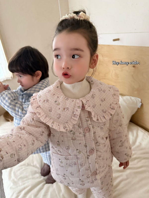 Set pentru copii de haine de casă pentru iarnă, cu trei straturi quilt, din bumbac 100%, unisex, vârsta 3–8 ani