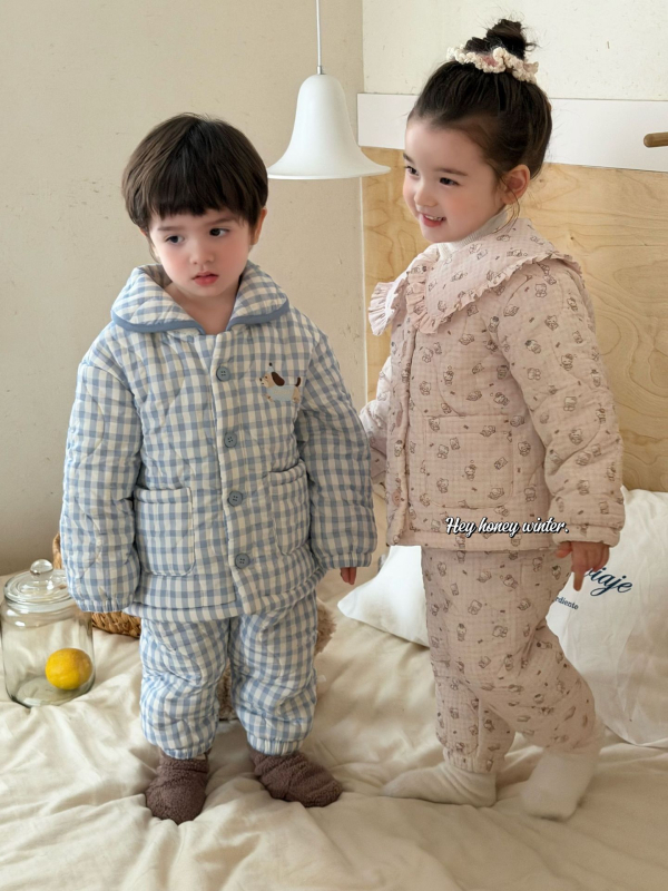 Set pentru copii de haine de casă pentru iarnă, cu trei straturi quilt, din bumbac 100%, unisex, vârsta 3–8 ani