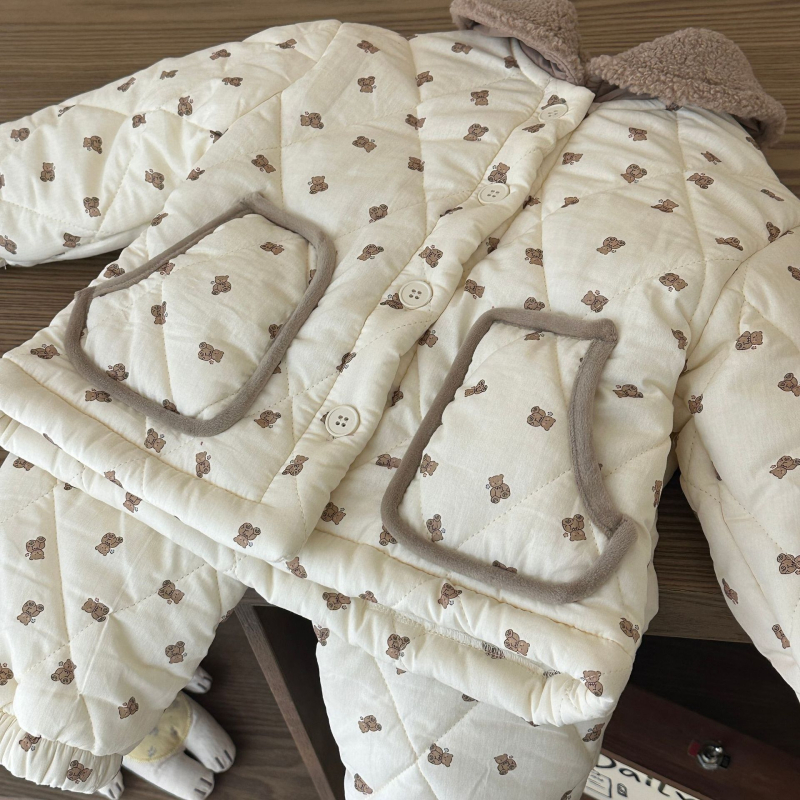 Set pentru copii de haine de casă pentru iarnă, cu trei straturi quilt, din bumbac 100%, unisex, vârsta 3–8 ani
