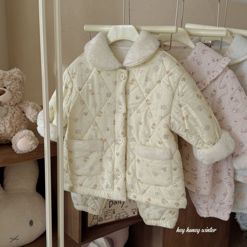 Set pentru copii de haine de casă pentru iarnă, cu trei straturi quilt, din bumbac 100%, unisex, vârsta 3–8 ani