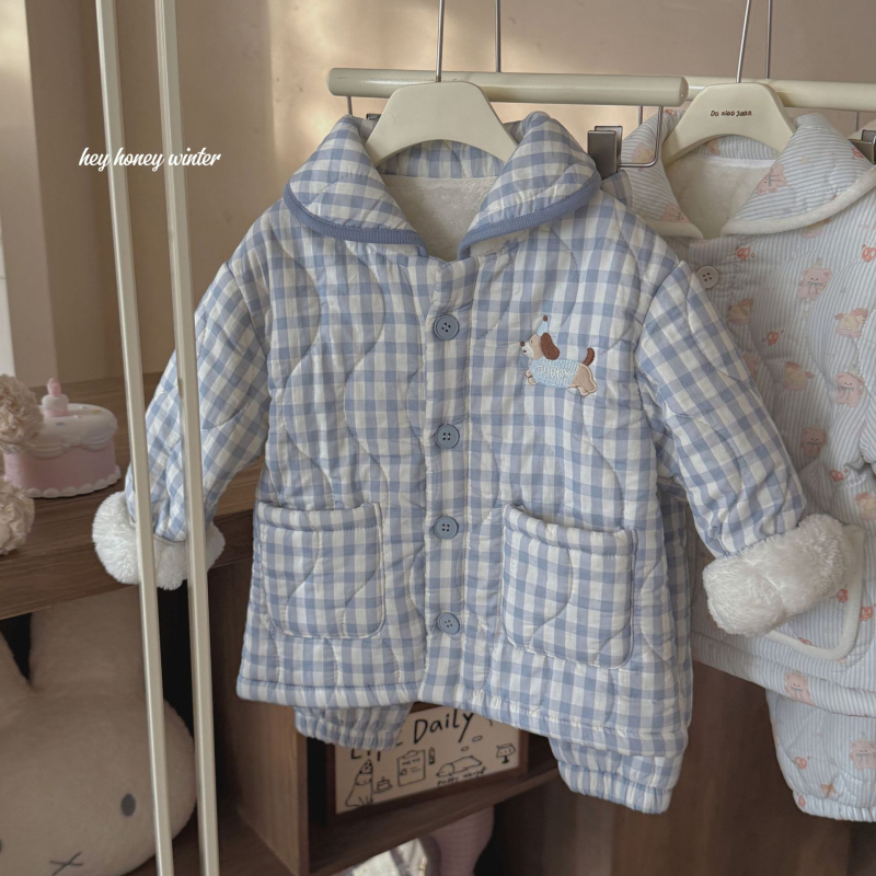 Set pentru copii de haine de casă pentru iarnă, cu trei straturi quilt, din bumbac 100%, unisex, vârsta 3–8 ani