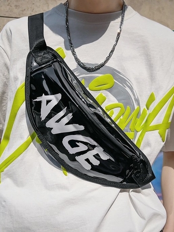Crossbody torba za prsa – Najlon, uzorak s slovima, protukrađa, podstava od poliestera, za casual putovanja