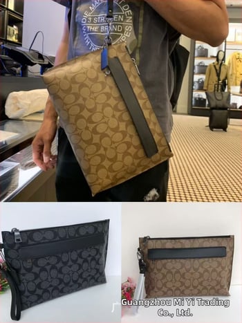 Мъжки клъч от естествена кожа - първи слой телешка кожа, райета, водоустойчива и лека, подплата от найлон