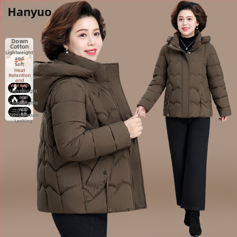 Ženská zimná bunda s výplňou zo silk-pamukového materiálu, vonkajší polyester, kapucňa, stredná dĺžka, zima 2025