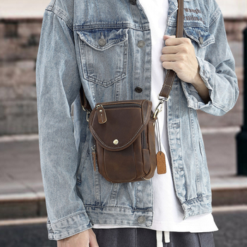 Geantă fanny pentru bărbați Yue Long — piele naturală, strat superior de piele de vițel, rezistentă la uzură, unicoloră, geantă crossbody