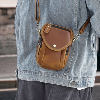 Geantă fanny pentru bărbați Yue Long — piele naturală, strat superior de piele de vițel, rezistentă la uzură, unicoloră, geantă crossbody