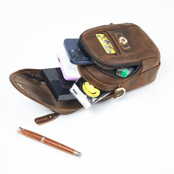 Geantă fanny pentru bărbați Yue Long — piele naturală, strat superior de piele de vițel, rezistentă la uzură, unicoloră, geantă crossbody