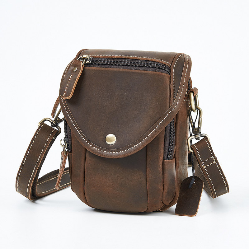 Geantă fanny pentru bărbați Yue Long — piele naturală, strat superior de piele de vițel, rezistentă la uzură, unicoloră, geantă crossbody