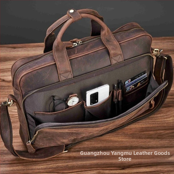 Üzleti táska valódi bőrből, első réteg marhabőr, könnyű, kopásálló, bővíthető kapacitás