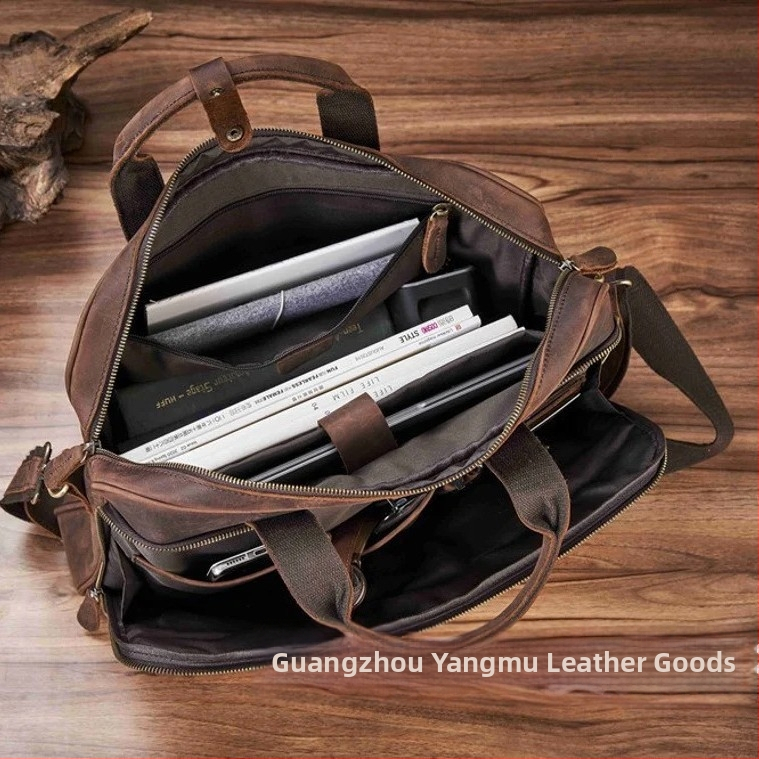 Üzleti táska valódi bőrből, első réteg marhabőr, könnyű, kopásálló, bővíthető kapacitás