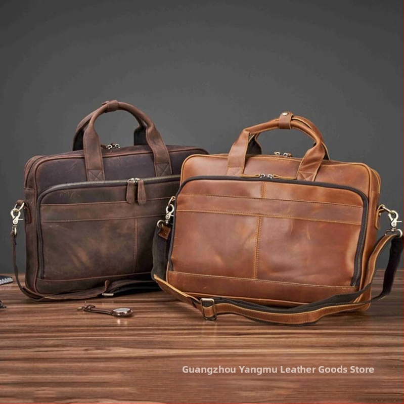 Üzleti táska valódi bőrből, első réteg marhabőr, könnyű, kopásálló, bővíthető kapacitás