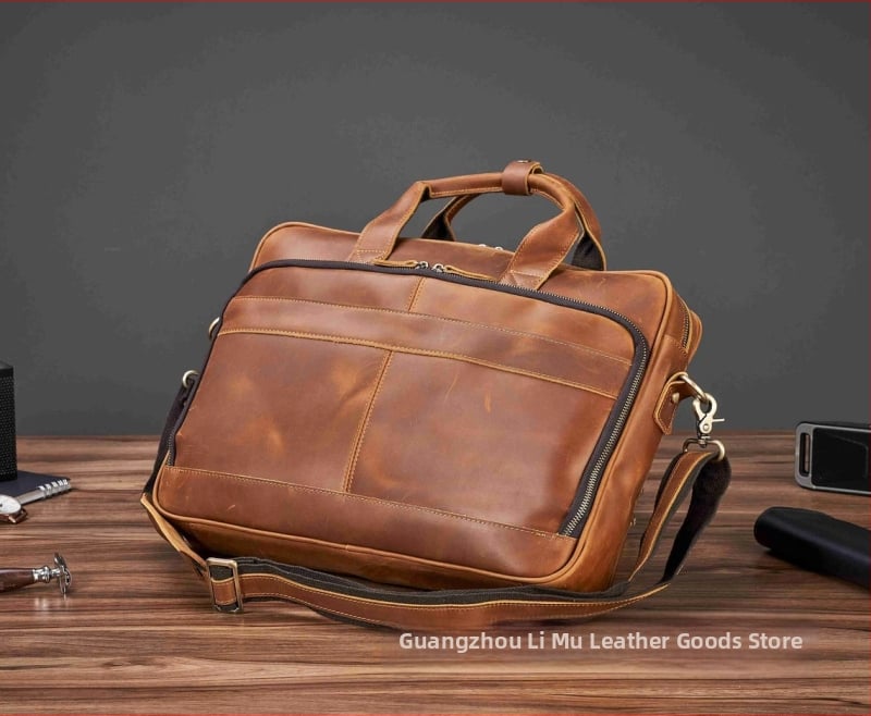 Üzleti táska valódi bőrből, első réteg marhabőr, könnyű, kopásálló, bővíthető kapacitás