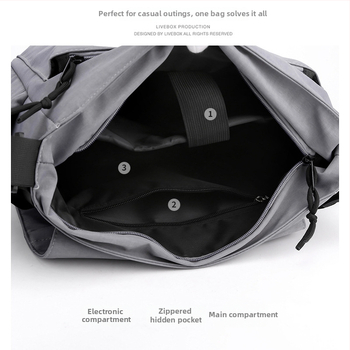 Muška crossbody torba - ulični stil, najlon, podstava od poliestera, jednobojni uzorak, pogodna za rekreacijska putovanja