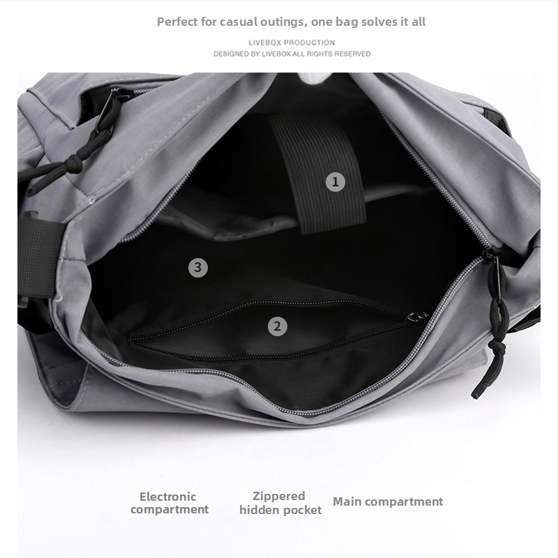 Muška crossbody torba - ulični stil, najlon, podstava od poliestera, jednobojni uzorak, pogodna za rekreacijska putovanja