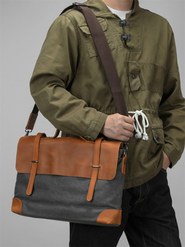 Geantă crossbody pentru bărbați din pânză – Rezistentă la uzură, Căptușeală din bumbac, Brand Beef raising man, Potrivită pentru călătorii de relaxare