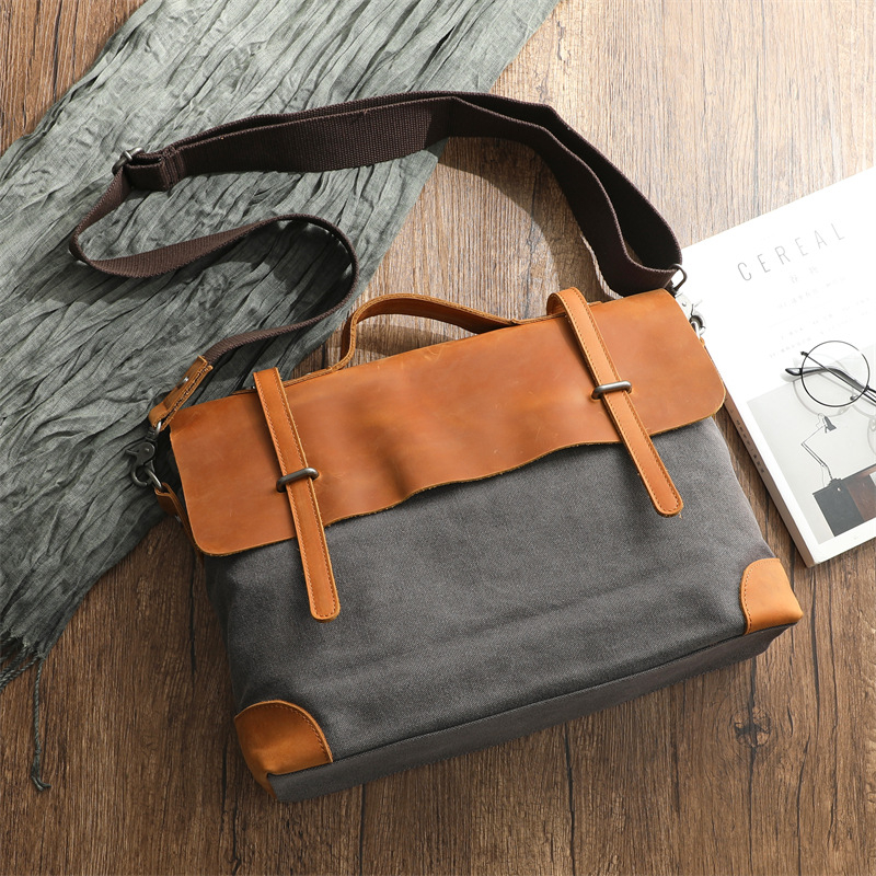 Geantă crossbody pentru bărbați din pânză – Rezistentă la uzură, Căptușeală din bumbac, Brand Beef raising man, Potrivită pentru călătorii de relaxare