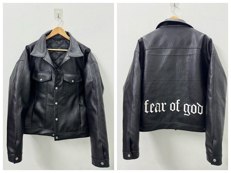 Δερμάτινο μπουφάν PU, γιακά τύπου Lapel, μονόκουμπωτο κλείσιμο, φαρδιά γραμμή, πλαϊνές τσέπες, διακοσμητικά κεντήματα με διασταυρωμένο σχέδιο