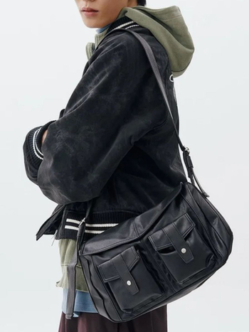 Geantă crossbody pentru bărbați din PU – stil retro, model geometric, impermeabilă, căptușeală din poliester