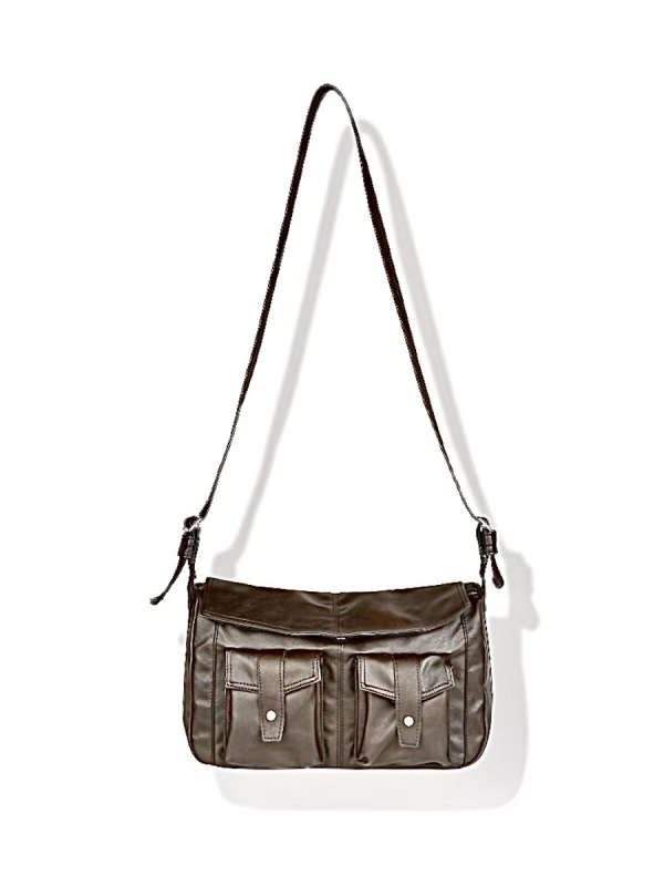 Geantă crossbody pentru bărbați din PU – stil retro, model geometric, impermeabilă, căptușeală din poliester