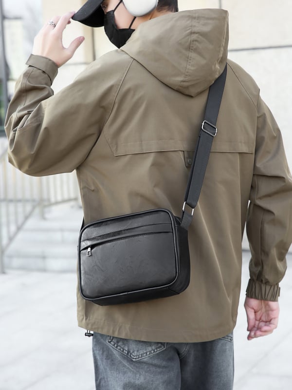 Muška crossbody torba u street stilu, PU koža, anti-theft funkcija, jednofarbni uzorak, podstava od poliester