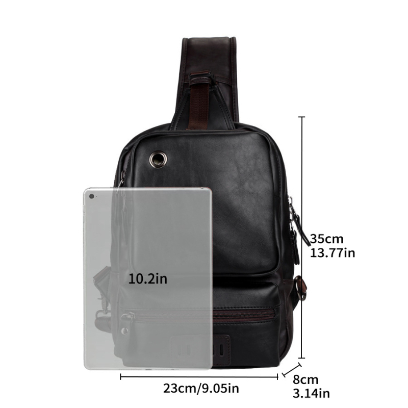 Férfi mellkas-táska keresztpánttal – PU bőr, vízálló, utca stílus, modell 7713, téli szezon 2025