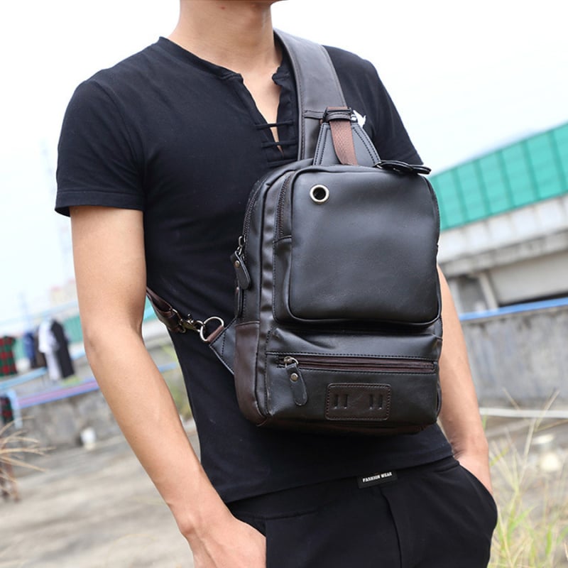 Férfi mellkas-táska keresztpánttal – PU bőr, vízálló, utca stílus, modell 7713, téli szezon 2025