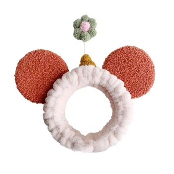 Hajpánt plüss Mickey egér motívummal, karikatúra stílusú, nagy fülek, kis virágok, kockás mintázat, arcmosáshoz