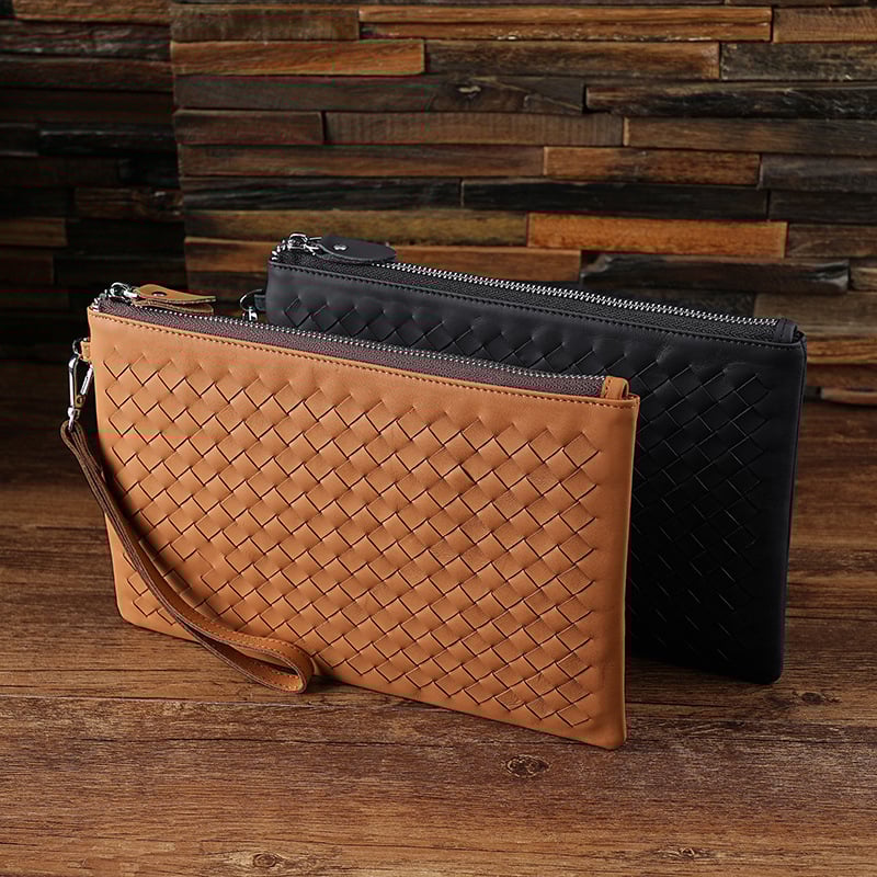 Мъжка кожена клъч чанта за бизнес пътуване, естествена кожа, разширяема, устойчива на износване, подплата от телешка кожа