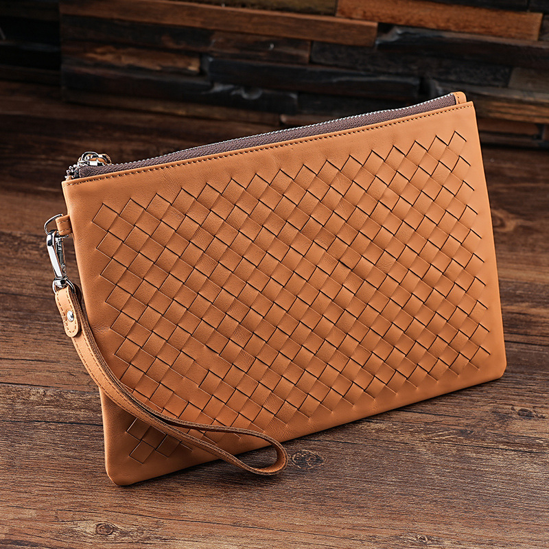 Мъжка кожена клъч чанта за бизнес пътуване, естествена кожа, разширяема, устойчива на износване, подплата от телешка кожа