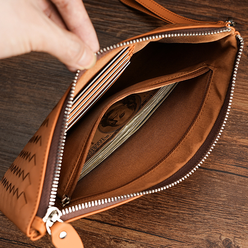 Мъжка кожена клъч чанта за бизнес пътуване, естествена кожа, разширяема, устойчива на износване, подплата от телешка кожа