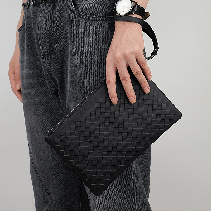 Мъжка кожена клъч чанта за бизнес пътуване, естествена кожа, разширяема, устойчива на износване, подплата от телешка кожа