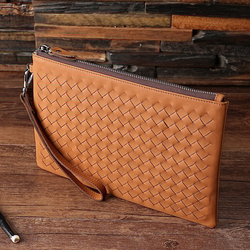 Мъжка кожена клъч чанта за бизнес пътуване, естествена кожа, разширяема, устойчива на износване, подплата от телешка кожа