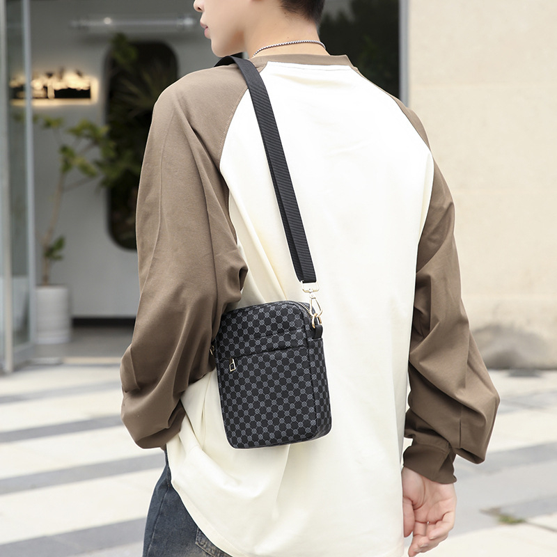 Muška crossbody torba s geometrijskim uzorkom, gradski jednostavni stil, PU materijal, kompatibilan s 8-inčnim prijenosnikom