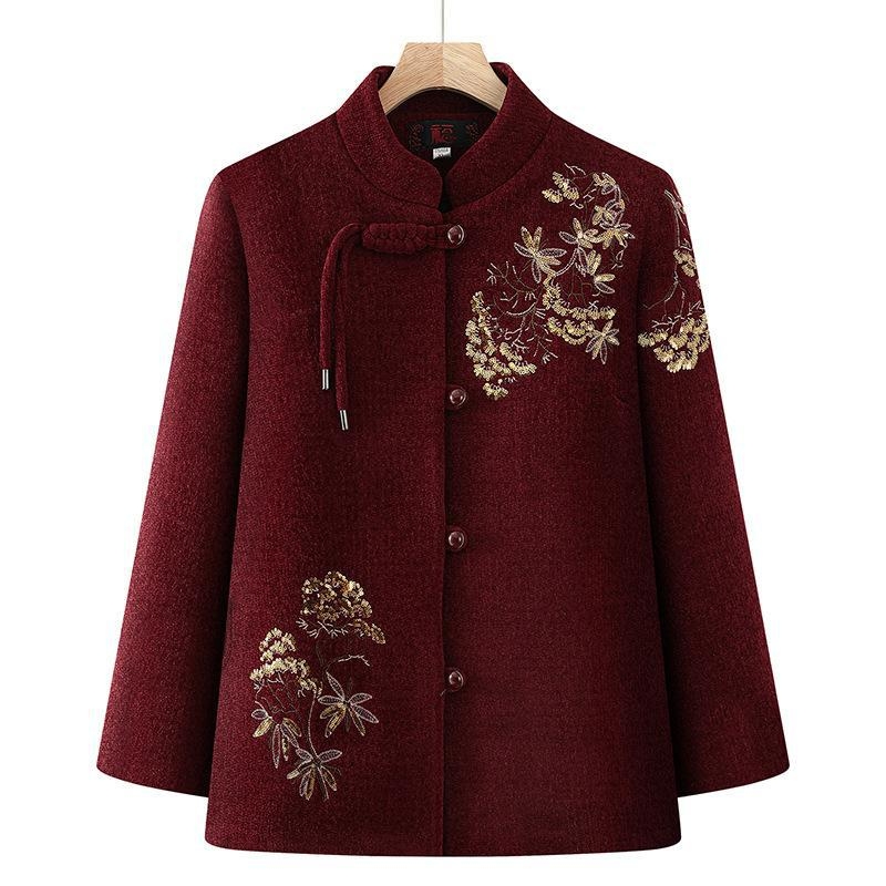 Bavlnená vypchávacia bunda s flísovou podšívkou, dlhý strih, odnímateľný golier z umelej kožušiny, vhodná pre staršie ženy