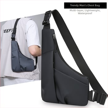 Férfi mellkas táska vízálló membránnal, védelem anti-lopás és anti-vágás, belső zseb laptophoz, egyszínű mintázat, poliészter bélés, tavasz 2025