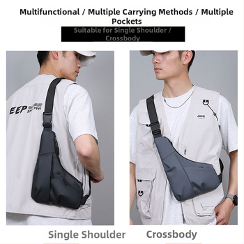 Férfi mellkas táska vízálló membránnal, védelem anti-lopás és anti-vágás, belső zseb laptophoz, egyszínű mintázat, poliészter bélés, tavasz 2025