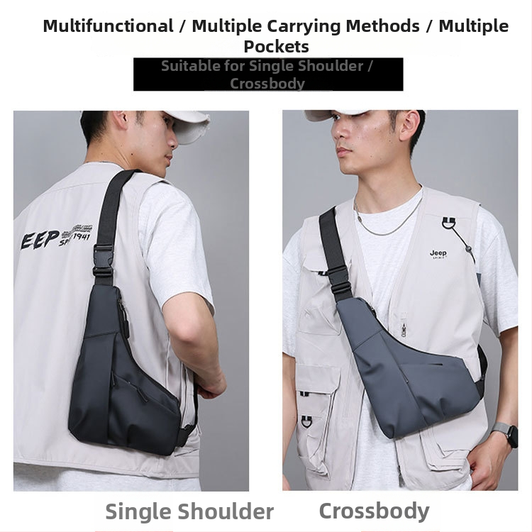 Férfi mellkas táska vízálló membránnal, védelem anti-lopás és anti-vágás, belső zseb laptophoz, egyszínű mintázat, poliészter bélés, tavasz 2025