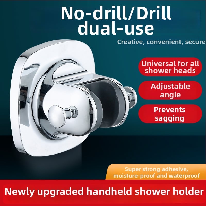 Suport pentru duș - montaj fără găuri, pe perete, ABS, turnare prin injecție, model cu două cârlige fără cui