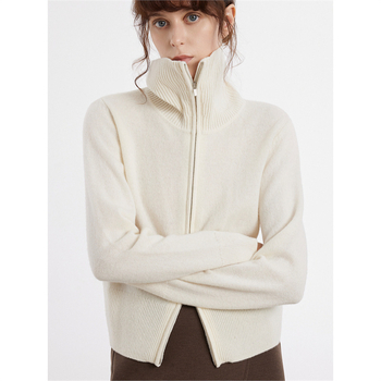 Ženski debeli vuneni kardigan pulover, poluturtleneck ovratnik, dugi rukavi, 95% kašmira