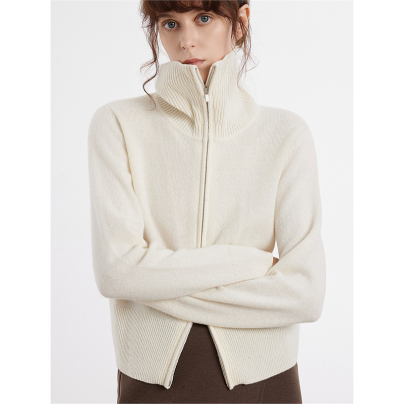 Ženski debeli vuneni kardigan pulover, poluturtleneck ovratnik, dugi rukavi, 95% kašmira