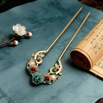 Шпилка за коса с орхидеев мотив - Vintage стил, женски аксесоар (Сплав, Орхидеев мотив, Ръчна изработка, Vintage, Женски аксесоар)