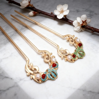 Шпилка за коса с орхидеев мотив - Vintage стил, женски аксесоар (Сплав, Орхидеев мотив, Ръчна изработка, Vintage, Женски аксесоар)