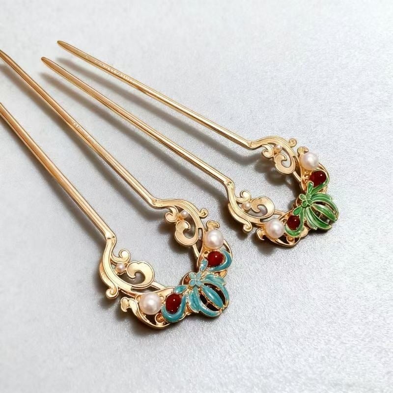 Шпилка за коса с орхидеев мотив - Vintage стил, женски аксесоар (Сплав, Орхидеев мотив, Ръчна изработка, Vintage, Женски аксесоар)