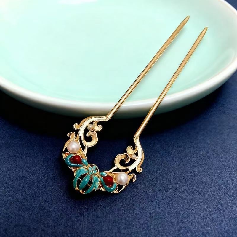 Шпилка за коса с орхидеев мотив - Vintage стил, женски аксесоар (Сплав, Орхидеев мотив, Ръчна изработка, Vintage, Женски аксесоар)