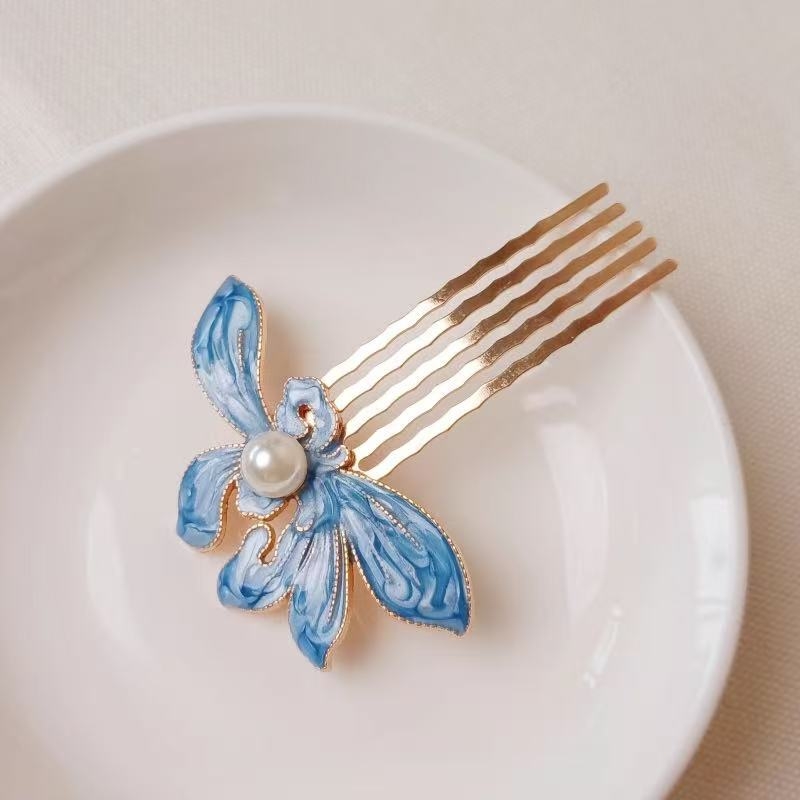 Шпилка за коса с орхидеев мотив - Vintage стил, женски аксесоар (Сплав, Орхидеев мотив, Ръчна изработка, Vintage, Женски аксесоар)