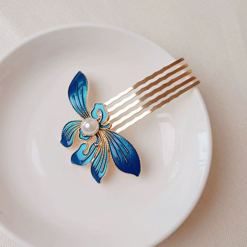 Шпилка за коса с орхидеев мотив - Vintage стил, женски аксесоар (Сплав, Орхидеев мотив, Ръчна изработка, Vintage, Женски аксесоар)