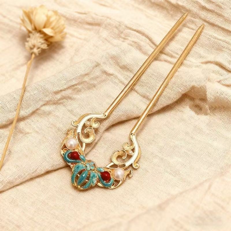 Шпилка за коса с орхидеев мотив - Vintage стил, женски аксесоар (Сплав, Орхидеев мотив, Ръчна изработка, Vintage, Женски аксесоар)